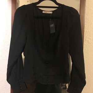 Abercrombie NWT Black Long Sleeve Button-Through V-Neck Top